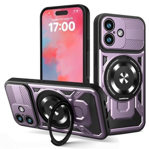 Husa pentru iPhone 17, SKYDDAR INNOVATION, RuggedCam, Inel magnetic antisoc, set cu sticker, Mov