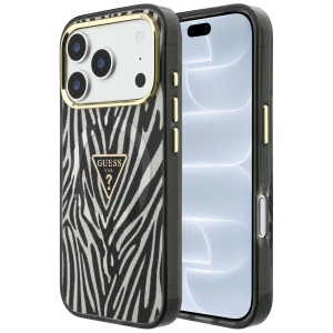 Husa pentru iPhone 18 Pro / iPhone 17 Pro - Guess Zebra Glitter Triangle Logo MagSafe (GUHMP18L6HZPGTLS) - Black / Silver