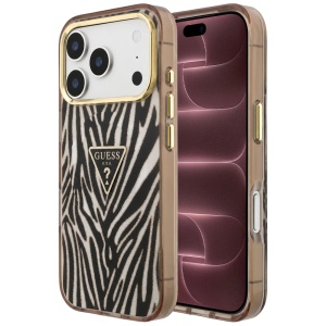 Husa pentru iPhone 18 Pro Max / iPhone 17 Pro Max - Guess Zebra Glitter Triangle Logo MagSafe - Black / Gold