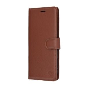 Husa pentru iPhone Air, SKYDDAR INNOVATION, Leather Folio tip Carte, cu Portofel Interior, Finisaje Premium, set cu sticker, Maro - Img 4