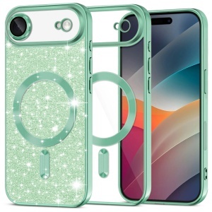 Husa pentru iPhone Air, SKYDDAR INNOVATION, Luxury Glitter Magsafe, Antisoc, Fundal Detasabil 2-in-1, Margini Ridicate, set cu sticker, Verde deschis