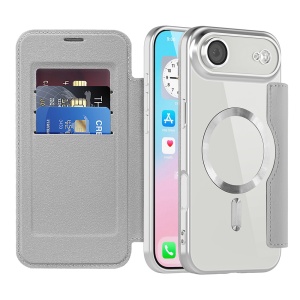 Husa pentru iPhone Air tip carte, SKYDDAR INOVATION, SmartMag Book, Magsafe, RFiD, Suport Carduri, set cu sticker, Gri