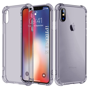 Husa pentru iPhone X, iPhone 10 / XS, SKYDDAR INNOVATION, Shockproof Clear Silicone, Silicon Slim, set cu sticker, Fumuriu