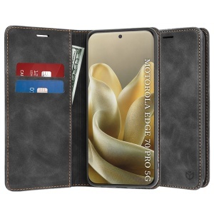 Husa pentru Motorola Edge 70 Pro tip Carte din piele Eco Premium, cu Portofel Interior, set cu sticker, Confy Cover, Negru