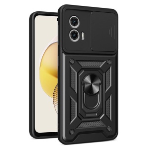 Husa pentru Motorola Moto G73, SKYDDAR INNOVATION, CamShield, Inel magnetic, set cu sticker, Negru
