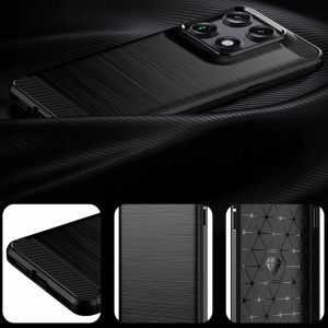 Husa pentru Motorola Signature, , din Silicon Slim, cu textura Fibra Carbon, Skyddar Carbon Silicone, set cu sticker, Negru - Img 2
