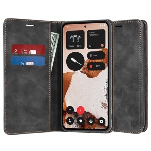 Husa pentru Nothing CMF Phone 2 Pro, SKYDDAR INNOVATION, Confy Cover tip Carte din piele Eco Premium, cu Portofel Interior, set cu sticker, Negru
