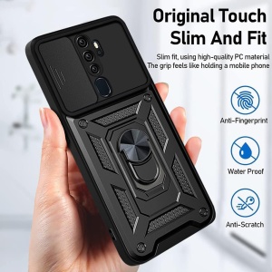 Husa pentru Oppo A5 4G, SKYDDAR INNOVATION, CamShield, Inel magnetic, set cu sticker, Negru - Img 4