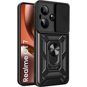 Husa pentru Realme GT 7, SKYDDAR INNOVATION, CamShield, Inel magnetic, set cu sticker, Negru