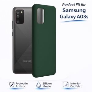 Husa pentru Samsung Galaxy A03S din Silicon Catifelat, Protectie Premium, Antisoc, set cu sticker, soft edge, Verde - Img 1