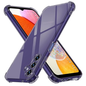 Husa pentru Samsung Galaxy A14 5G / Galaxy A14 4G, SKYDDAR INNOVATION, Shockproof Clear Silicone, Silicon Slim, set cu sticker, Fumuriu