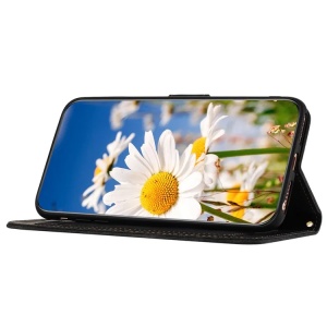 Husa pentru Samsung Galaxy A15 4G / Galaxy A15 5G din Piele Ecologică cu Design Floral, Protecție 360°, Stand Integrat, Buzunare pentru Carduri, SKDR Floral Wallet - Negru - Img 6