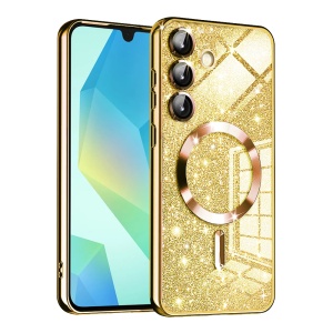 Husa pentru Samsung Galaxy A16 4G / Galaxy A16 5G, SKYDDAR INNOVATION, Luxury Glitter Magsafe, Antisoc, Fundal Detasabil 2-in-1, Margini Ridicate, set cu sticker, Auriu