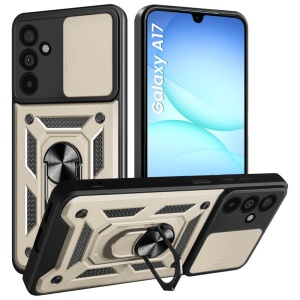 Husa pentru Samsung Galaxy A17 5G, SKYDDAR INNOVATION, CamShield, Inel magnetic, set cu sticker, Auriu