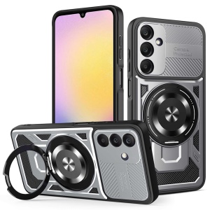 Husa pentru Samsung Galaxy A25 5G, SKYDDAR INNOVATION, RuggedCam, Inel magnetic antisoc, set cu sticker, Gri