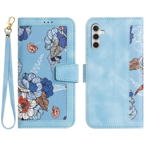 Husa pentru Samsung Galaxy A55 5G din Piele Ecologică cu Design Floral, Protecție 360°, Stand Integrat, Buzunare pentru Carduri, SKDR Floral Wallet - Bleu
