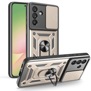 Husa pentru Samsung Galaxy A56 5G, antisoc, inel magnetic, protectie camera, set cu sticker, camshield, Auriu