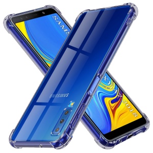 Husa pentru Samsung Galaxy A7 2018, SKYDDAR INNOVATION, Shockproof Clear Silicone, Silicon Slim, set cu sticker, Fumuriu