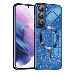 Husa pentru Samsung Galaxy S21 FE 5G, SKYDDAR INNOVATION, Luxury Glitter Magsafe, Antisoc, Fundal Detasabil 2-in-1, Margini Ridicate, set cu sticker, Albastru