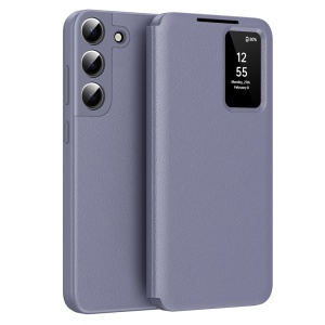 Husa pentru Samsung Galaxy S22 5G tip carte, Skyddar, cu portofel si SmartView, Premium, set cu sticker, Mov