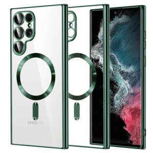 Husa pentru Samsung Galaxy S22 Ultra 5G, SKYDDAR INNOVATION, Luxury Shield Magsafe, Protectie Antisoc, set cu sticker, Verde inchis