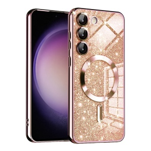 Husa pentru Samsung Galaxy S23 Plus, SKYDDAR INNOVATION, Luxury Glitter Magsafe, Antisoc, Fundal Detasabil 2-in-1, Margini Ridicate, set cu sticker, Roz auriu