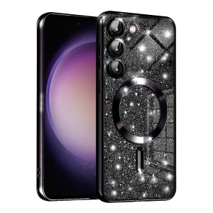 Husa pentru Samsung Galaxy S23 Plus, SKYDDAR INNOVATION, Luxury Glitter Magsafe, Antisoc, Fundal Detasabil 2-in-1, Margini Ridicate, set cu sticker, Negru