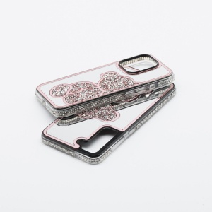 Husa pentru Samsung Galaxy S24 FE, SKYDDAR INNOVATION, TEDDY BEAR, din Silicon cu Sclipici, Protectie Completa, Roz, set cu sticker - Img 3