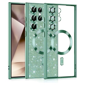 Husa pentru Samsung Galaxy S24 Ultra, SKYDDAR INNOVATION, Luxury Glitter Magsafe, Antisoc, Fundal Detasabil 2-in-1, Margini Ridicate, set cu sticker, Verde deschis