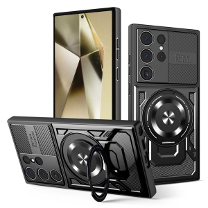 Husa pentru Samsung Galaxy S24 Ultra, SKYDDAR INNOVATION, RuggedCam, Inel magnetic antisoc, set cu sticker, Negru - Img 1