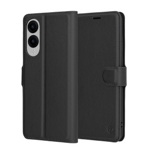 Husa pentru Samsung Galaxy S25 Edge, SKYDDAR INNOVATION, Leather Wallet, tip Carte cu Portofel Interior, Finisaje Premium, set cu sticker, Negru