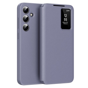 Husa pentru Samsung Galaxy S25 Plus tip carte, Skyddar, cu portofel si SmartView, Premium, set cu sticker, Mov