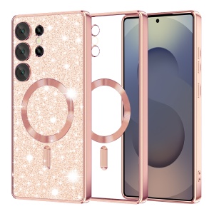 Husa pentru Samsung Galaxy S25 Ultra, SKYDDAR INNOVATION, Luxury Glitter Magsafe, Antisoc, Fundal Detasabil 2-in-1, Margini Ridicate, set cu sticker, Roz auriu