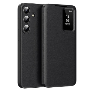 Husa pentru Samsung Galaxy S26 Plus tip carte, Skyddar, cu portofel si SmartView, Premium, set cu sticker, Negru