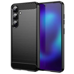 Husa pentru Samsung Galaxy S26, SKYDDAR INNOVATION, Carbon Silicone, din Silicon Slim, cu textura Fibra Carbon, set cu sticker, Negru