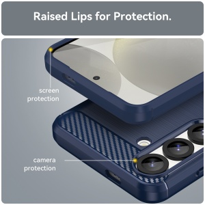 Husa pentru Samsung Galaxy S26, SKYDDAR INNOVATION, Carbon Silicone, din Silicon Slim, cu textura Fibra Carbon, set cu sticker, Albastru - Img 5