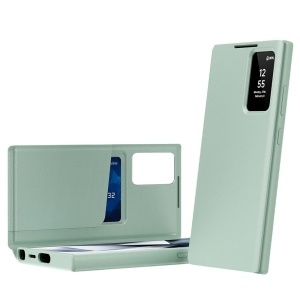 Husa pentru Samsung Galaxy S26 Ultra tip carte, Skyddar, cu portofel si SmartView, Premium, set cu sticker, Verde
