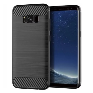 Husa pentru Samsung Galaxy S8, SKYDDAR INNOVATION, Carbon Silicone, din Silicon Slim, cu textura Fibra Carbon, set cu sticker, Negru