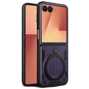 Husa pentru Samsung Galaxy Z Flip7, SKYDDAR INNOVATION, SafeCover, Inel Magnetic, Protectie Camera, Mov, set cu sticker - Img 1