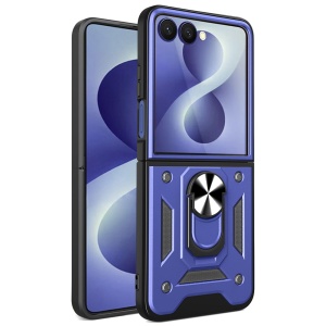 Husa pentru Samsung Galaxy Z Flip8, protectie camere, Inel magnetic, set cu sticker, CamShield, Albastru