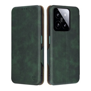 Husa pentru Xiaomi 14, SKYDDAR INNOVATION, Safe Wallet tip carte din Piele Ecologica, Suport Carduri, Inchidere Magnetica, Verde, set cu sticker