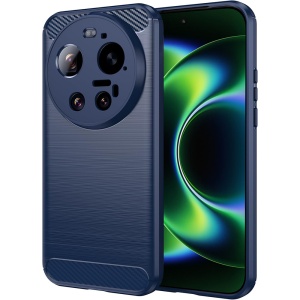 Husa pentru Xiaomi 17 Ultra din Silicon Slim, cu textura Fibra Carbon, set cu sticker, Carbon Silicone, Albastru