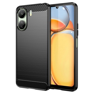 Husa pentru Xiaomi Redmi 13C 4G / Poco C65, SKYDDAR INNOVATION, Carbon Silicone, din Silicon Slim, cu textura Fibra Carbon, set cu sticker, Negru