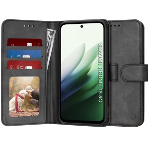 Husa pentru Xiaomi Redmi 15 5G / 4G, Diary Book, tip carte cu Portofel Interior, Antisoc, set cu sticker, Negru
