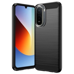 Husa pentru Xiaomi Redmi A7 Pro 4G din Silicon Slim, cu textura Fibra Carbon, set cu sticker, Carbon Silicone, Negru