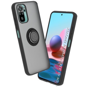Husa pentru Xiaomi Redmi Note 10 4G / Redmi Note 10S / Poco M5s, SKYDDAR INNOVATION, Glinth cu Inel Rotativ 360° Magnetic, Negru, set cu sticker