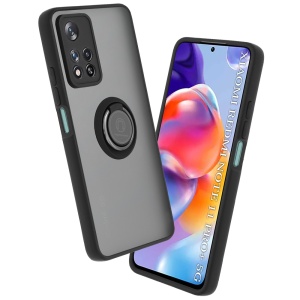 Husa pentru Xiaomi Redmi Note 11 Pro+ 5G, SKYDDAR INNOVATION, Glinth cu Inel Rotativ 360° Magnetic, Negru, set cu sticker
