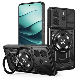 Husa pentru Xiaomi Redmi Note 14 5G, SKYDDAR INNOVATION, RuggedCam, Inel magnetic antisoc, set cu sticker, Negru