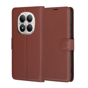 Husa pentru Xiaomi Redmi Note 15 Pro 5G, SKYDDAR INNOVATION, Leather Folio tip Carte, cu Portofel Interior, Finisaje Premium, set cu sticker, Maro