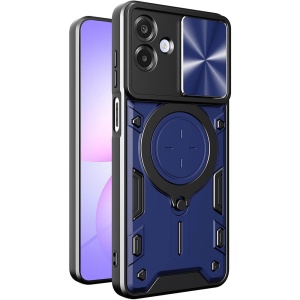 Husa Samsung Galaxy A07 4G, Inel Magnetic, Protectie Camera, set cu sticker, CamGuard Pro, Albastru